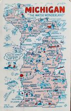 Michigan Map Postcard Vintage 1962 Details Of Uppper & Lower Peninsula  picture