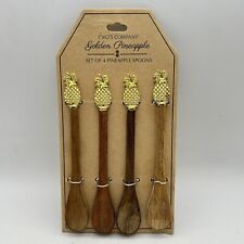 Twos Company Spoons Golden Pineapple Set Of 4 Acacia Hardwood picture
