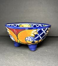 Mexican Talavera 3 Footed Bowl Floral Terracotta Hand Painted Deep Dish 5.5” Dia picture
