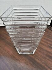 Vase Container Square Ribbed Tapered Glass Vintage Art Deco Design. picture