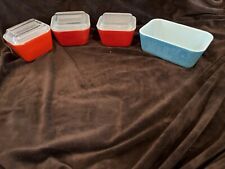 Vintage Pyrex Blue Refrigerator Dish 0502 B And Set of  (3)  0501B With Lids picture