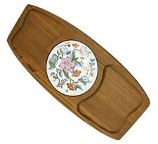 Vintage Genuine Teakwood Cheese Tray Dolphin Gourmet Hostess Server Boho Cottage picture