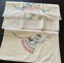 Lot of 3 single Embroidered X- Stitched Vintage Pillowcases Handcrafted picture