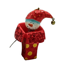 Christmas Treasures Whimsical Snowman Jack In The Box Resin Ornament picture