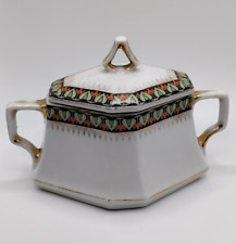 Antique German Porcelain Sugar Bowl Gold Trim Design picture
