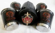Russian Vodka Shot Glasses Set & Case with Metal  KGB USSR Badge 4 x 25 or 50 ml picture