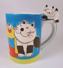 Indra Fine Stoneware Cats Coffee Cup Mug, Hand Painted Kitty Cat on Handle 8oz. picture