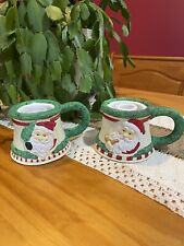 Two Porcelain Santa Christmas Candle Holder Hand painted With Handle Lamp Shade picture