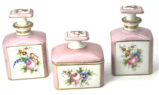 Antique Pink Roses 1768 P Mark Sevres French Porcelain Three-Piece Vanity Set picture