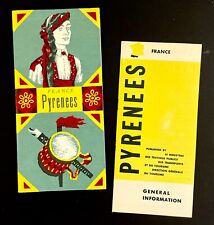 1955 Pyrenees France Vintage Travel Brochures Tourist Guide Map Seaside Resorts picture