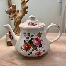 Sadler “Windsor” Pink Rose Trellis Embossed Octagon Teapot 1950’s~Mint picture