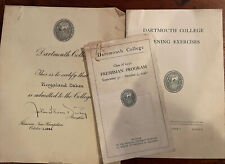 Vintage 1946 Dartmouth College Certificate of Admission, Freshman Program, etc picture