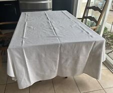 Vintage White Embroidered Tablecloth Cotton Linen 101 X 61 Large  picture
