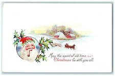c1910's Christmas Santa Claus Pipe Berries Winter Scene Horse Sled Postcard picture