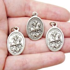 St Saint George Silver Tone Oval Prayer Pendant Medals for Rosary Parts 1 In picture