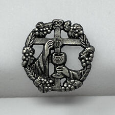 Vintage IHS Motif Branded Silver Tone Pewter Collectible Religious Catholic Pin picture