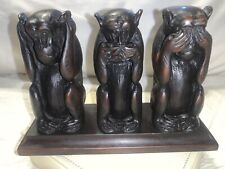 Vtg. Monkey  3-Monkeys Brown/Black Carved Resin See Hear Speak No Evil Figurine picture