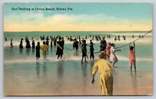 Postcard FL Miami Surf Bathing At Ocean Beach DB UNP A18 picture
