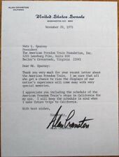 ALAN CRANSTON US Senator 1975 Autograph/Signed-Letter/TLS Letterhead- California picture