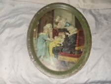 Antique Tin Salon Bar Serving Tray Grandpa's Story 1900s Metal Lithograph  picture