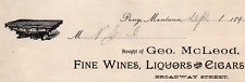 1895 Geo McLeod Fine Wine Liquor Cigars Billhead Billiards Logo Billhead PONY MT picture