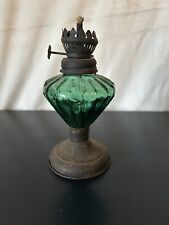 Vintage Green Depression Glass Oil Lamp Bubbles No Chimney Shade picture