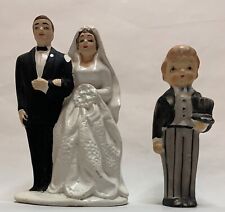 Vintage Ceramic Bride and Groom and Boy Cake Topper Figurine Lot - Please Read picture