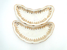 Antique K.T. & K Co 2pc crescent bone dishes semi vitreous porcelain gold design picture