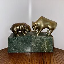 Stock Market Bookends Vintage Gatco Bear and Bull Wall Street Brass and Marble picture