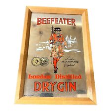 Vintage Beefeater Dry Gin Mirror Sign Wood Frame Made in England 13 x9 Great picture