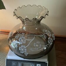 Vintage 1970’s  Hurricane Smoked Glass Hand Painted Replacement Lamp Shade  6.5 picture