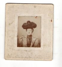 VINTAGE B&W Cabinet Card Portrait of Woman Dressed up and Wearing Fancy Hat picture