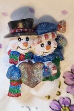 Resin Christmas Pin Brooch Snowman Couple Woman 2-1/4 Inch picture