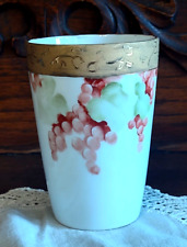 Cup Porcelain Drinking Glass Hand Painted Grapes Gold Gilt Rim Marilyn Langbehn picture