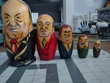 Russian Nesting Dolls - Set Of 5 - Matryoshka Soviet Union Politicians Vintage picture