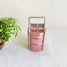 Vintage Pink Color Crown Brand Aluminium Tiffin Box Lunch Carrier 3 Comp M525 picture