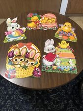 Vintage Easter Rabbit Chicks Eggs Die Cut Cardboard Cutouts Lot of 5 picture