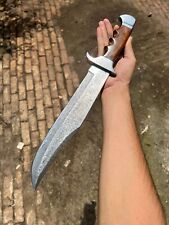 AB CUTLERY CUSTOM HANDMADE DAMASCUS BOWIE KNIFE HANDLE MADE STEEL CLIP AND WOOD picture