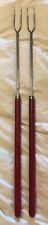 Vintage Pair of Red Wood Handle BBQ Forks Set of 2 Prongs 22