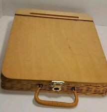 Vintage Wooden Wicker Lap Desk Travel Carry Case Writing Box Storage  picture