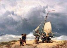 Art Oil painting Johannes-Hermanus-Koekkoek-Fisherfolk-on-a-windswept-beac picture