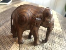 Vintage Hand Carved  Wooden Elephant Figurine Sculpture Small 3.25” picture