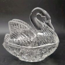 Swan Lead Crystal Cut Glass Trinket Jewelry Dish Vintage  picture