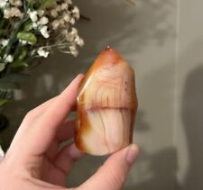 pastel pink banded carnelian agate flame 💗 polished crystal * chipped tip picture
