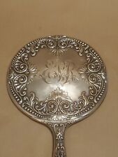 Antique Sterling Silver Monogrammed Hand Mirror Beveled Edge Mirror 9.5in picture