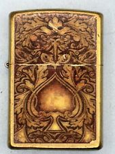 Vintage 2015 Golden Spade Brushed Brass Zippo Lighter picture