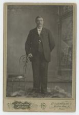 Antique c1880s Cabinet Card Handsome Man Mustache Standing By Chair Minneapolis picture