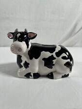 Porcelain Cow Piggy Bank With Stopper Black White READ picture