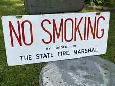 ANTIQUE PORCELAIN SIGN NO SMOKING FIRE MARSHAL DOUBLE SIDED VINTAGE FIRE picture
