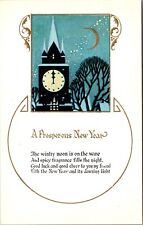 A Prosperous New Year Greetings  Winter Clocktower Gold Embossed P.UN.  (A376) picture